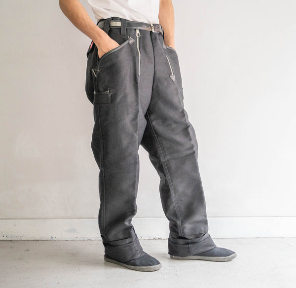 1990-00s Germany black color elephant skin logger pants 'dead stock' -2