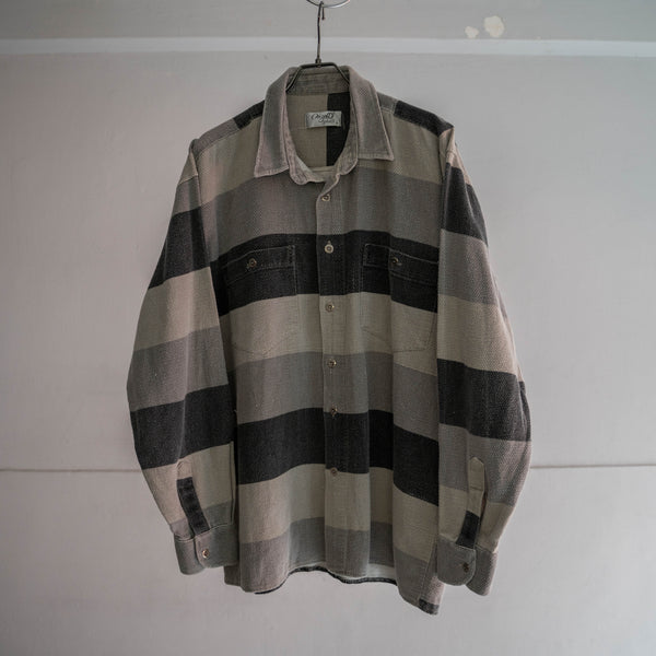 1990s gray × black multi-border shirt