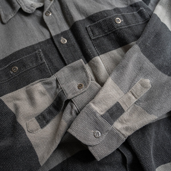 1990s gray × black multi-border shirt