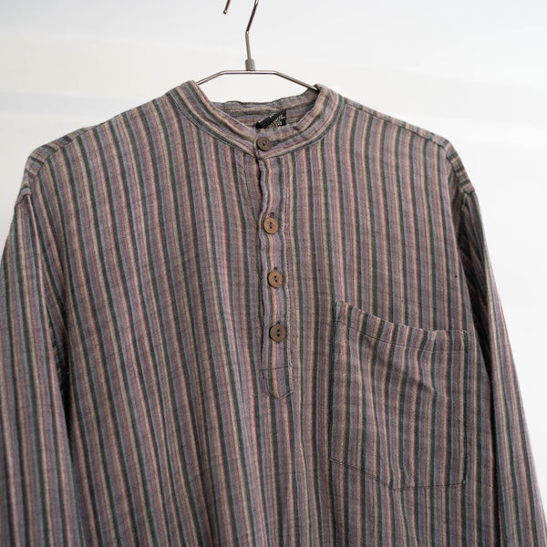 around 1990s purple based stripe no collar pullover shirt