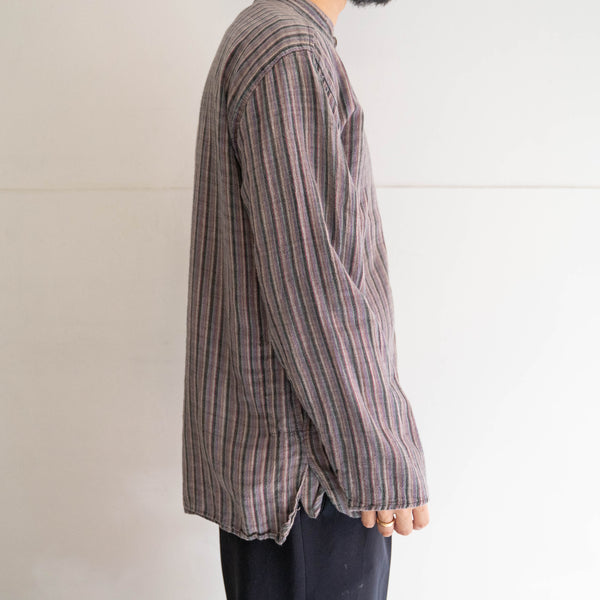 around 1990s purple based stripe no collar pullover shirt