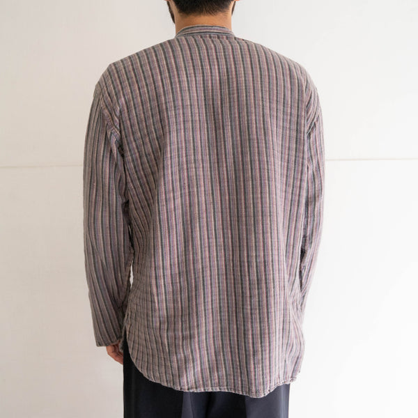 around 1990s purple based stripe no collar pullover shirt