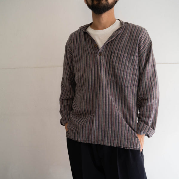 around 1990s purple based stripe no collar pullover shirt