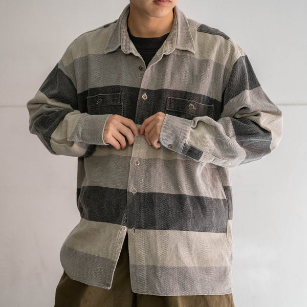 1990s gray × black multi-border shirt