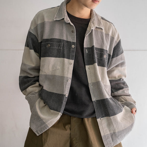 1990s gray × black multi-border shirt