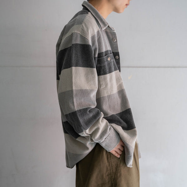 1990s gray × black multi-border shirt