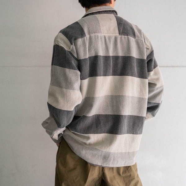 1990s gray × black multi-border shirt