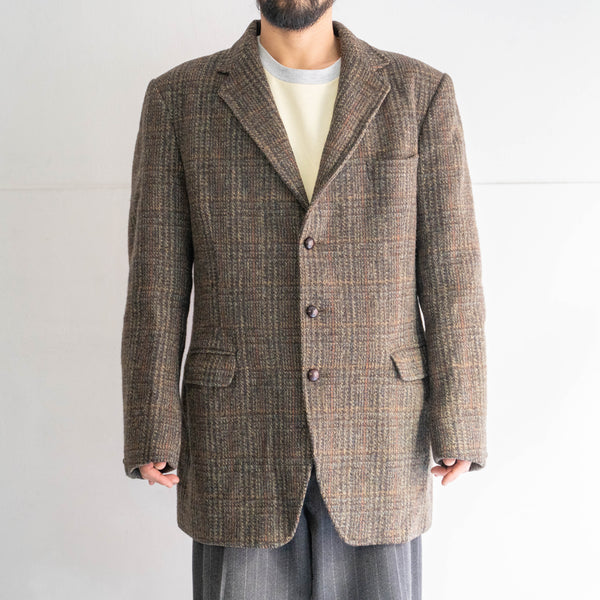 around 1970s "Harris Tweed" brown checked tailored jacket -good fablic-