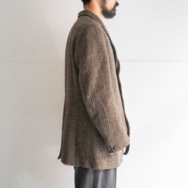 around 1970s "Harris Tweed" brown checked tailored jacket -good fablic-