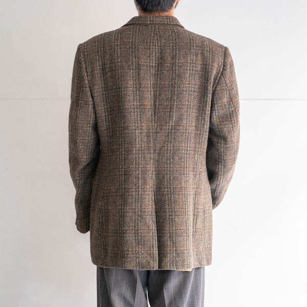 around 1970s "Harris Tweed" brown checked tailored jacket -good fablic-