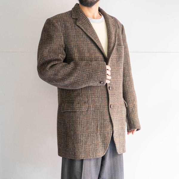 around 1970s "Harris Tweed" brown checked tailored jacket -good fablic-