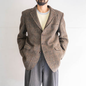 around 1970s "Harris Tweed" brown checked tailored jacket -good fablic-