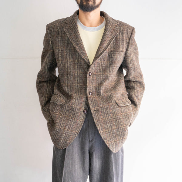 around 1970s "Harris Tweed" brown checked tailored jacket -good fablic-