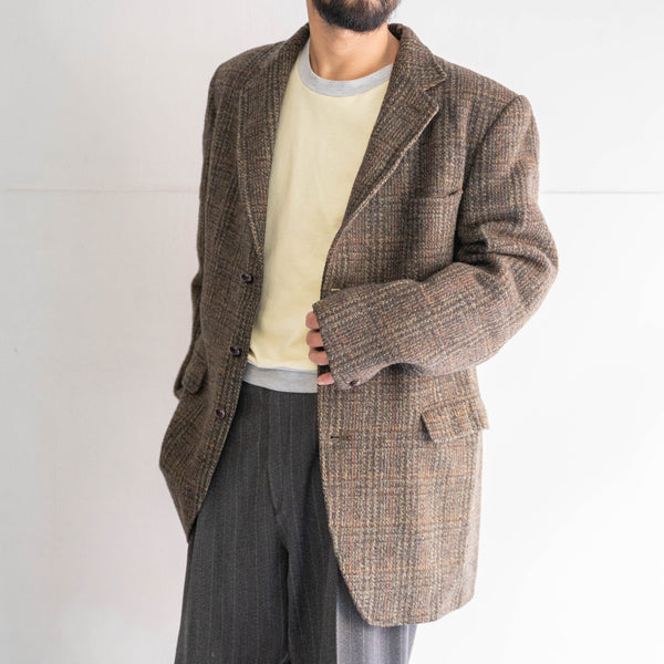 around 1970s "Harris Tweed" brown checked tailored jacket -good fablic-