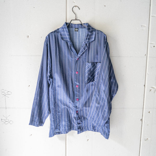 around 1990s Europe navy color stripe pattern pajama shirt