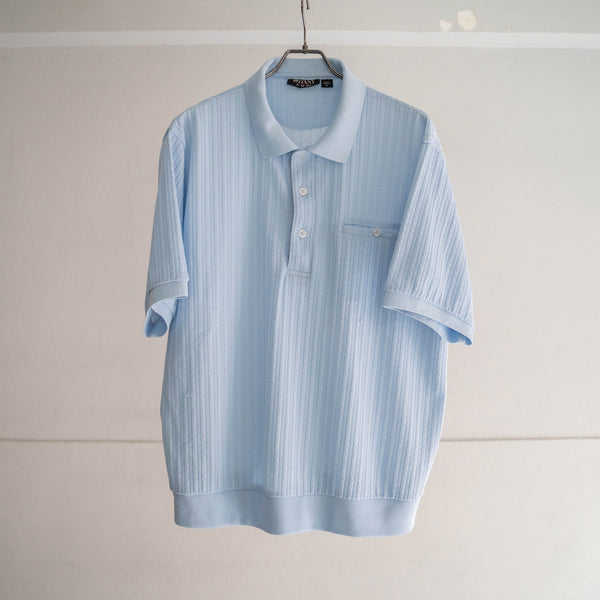 1980-90s ice blue poly 100 knit polo shirt