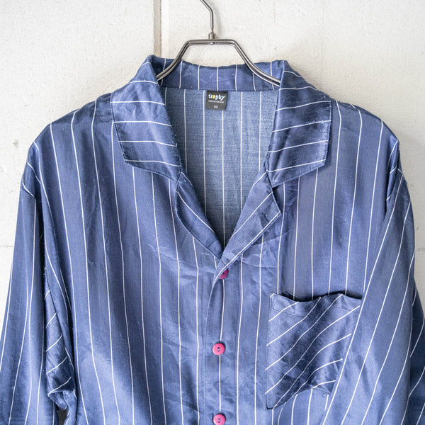 around 1990s Europe navy color stripe pattern pajama shirt