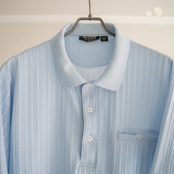 1980-90s ice blue poly 100 knit polo shirt