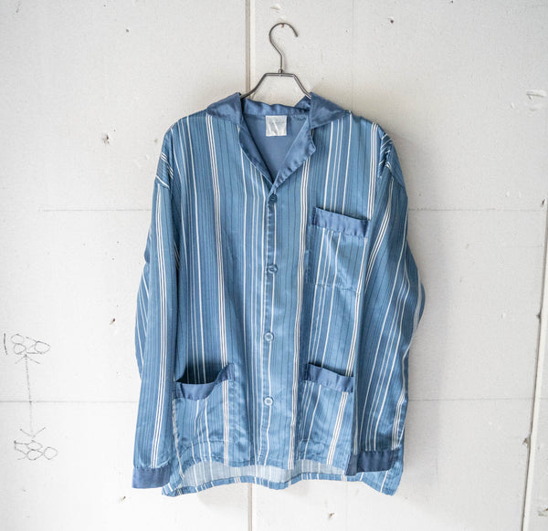 1990-00s Europe blue color stripe pattern pajama shirt