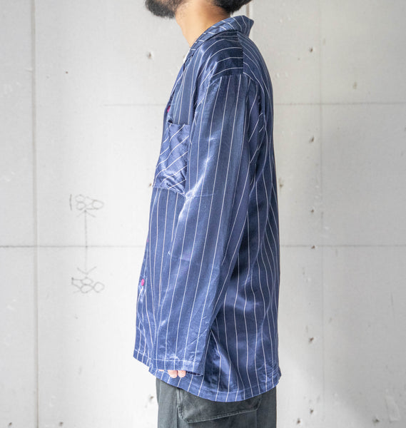 around 1990s Europe navy color stripe pattern pajama shirt