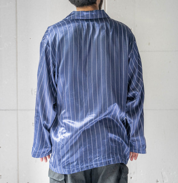 around 1990s Europe navy color stripe pattern pajama shirt