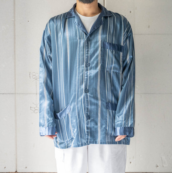 1990-00s Europe blue color stripe pattern pajama shirt