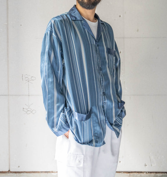 1990-00s Europe blue color stripe pattern pajama shirt