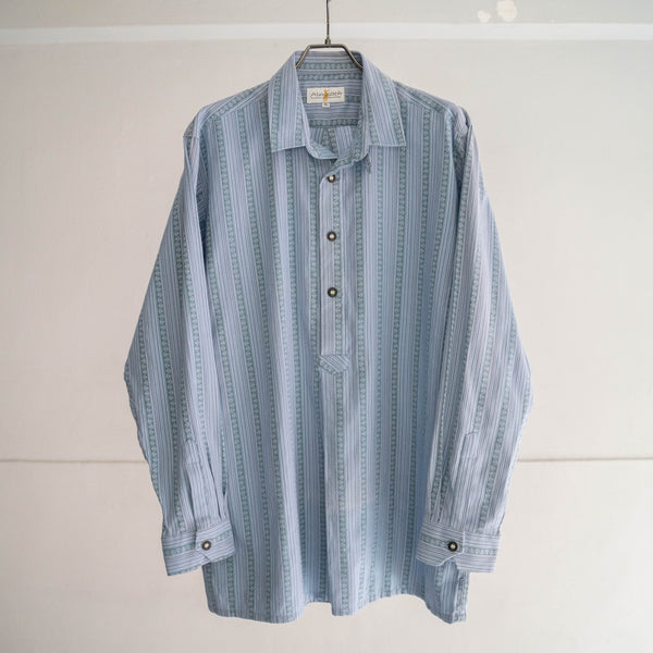 1990s Europe blue based stripe tyrolean smock with chin strap -ethnic like-