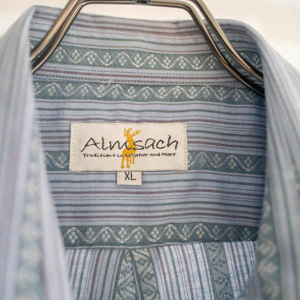 1990s Europe blue based stripe tyrolean smock with chin strap -ethnic like-