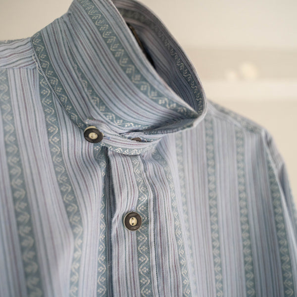 1990s Europe blue based stripe tyrolean smock with chin strap -ethnic like-