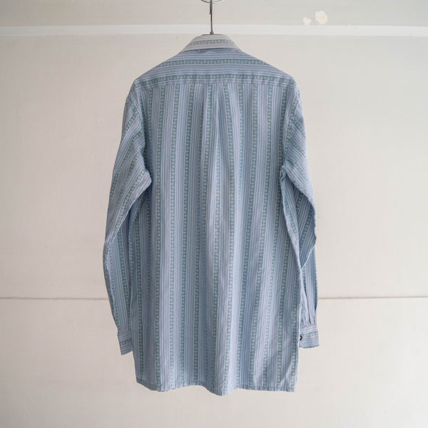 1990s Europe blue based stripe tyrolean smock with chin strap -ethnic like-
