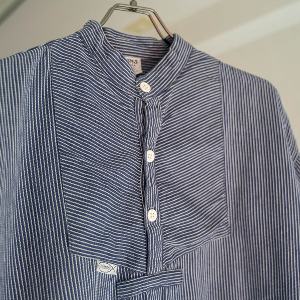 1990-00s Europe blue striped fisherman smock with pockets