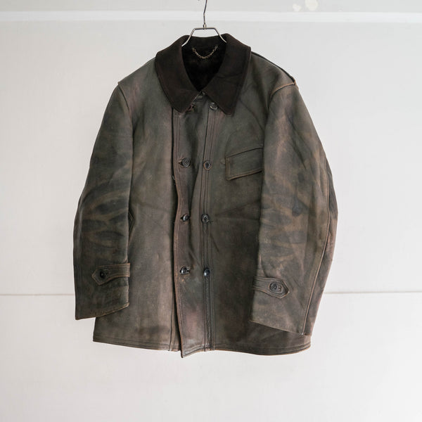 1940s France black leather corbusier jacket -great fade-