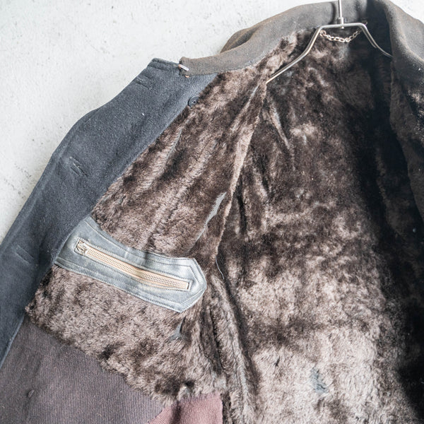 1940s France black leather corbusier jacket -great fade-