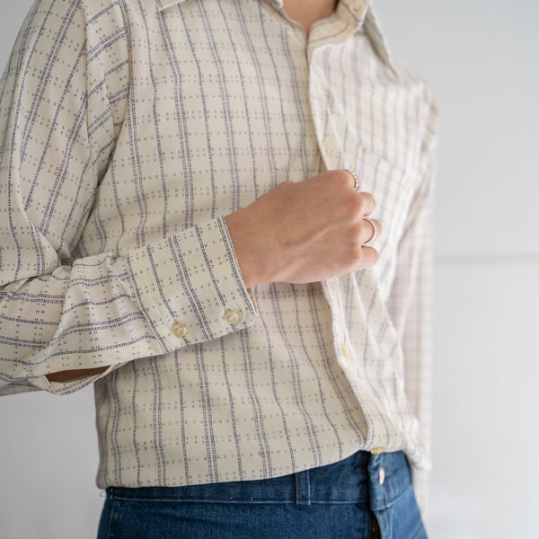 around 1970s VAN HEUSEN white × purple knit dress shirt