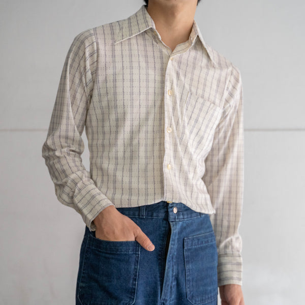 around 1970s VAN HEUSEN white × purple knit dress shirt