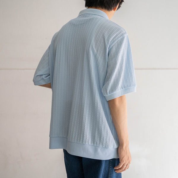 1980-90s ice blue poly 100 knit polo shirt