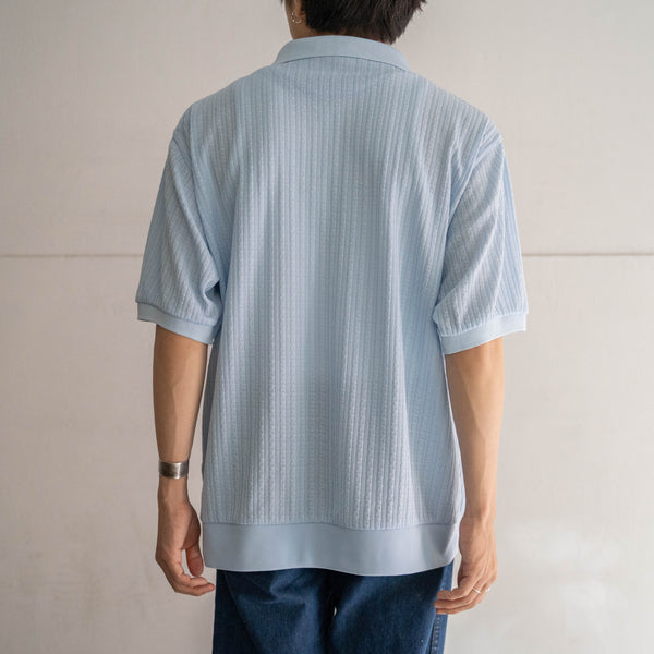 1980-90s ice blue poly 100 knit polo shirt