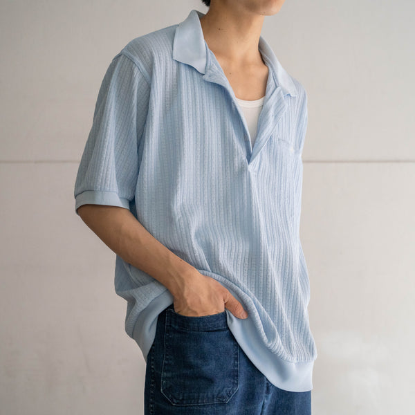 1980-90s ice blue poly 100 knit polo shirt