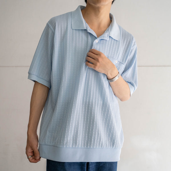 1980-90s ice blue poly 100 knit polo shirt