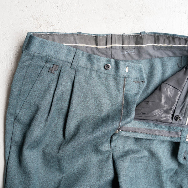 1980s France green chambray 2 tuck slacks