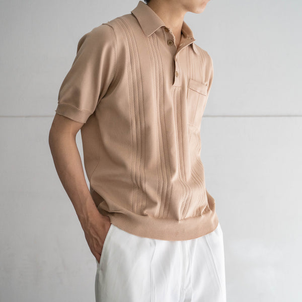 1980s light brown knit polo shirt