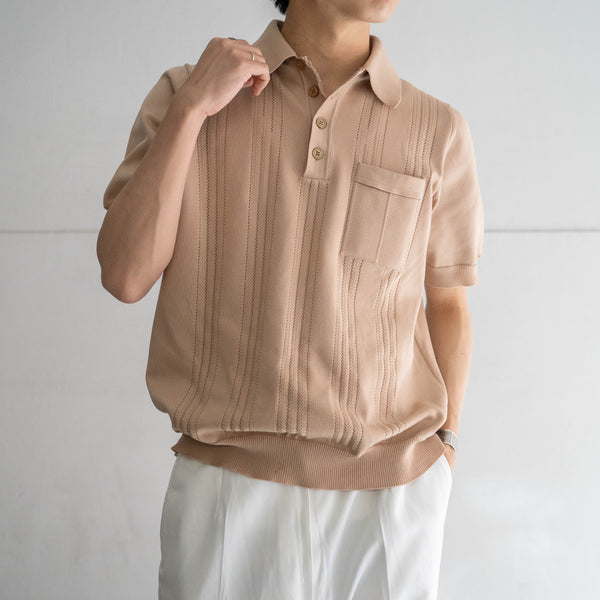 1980s light brown knit polo shirt