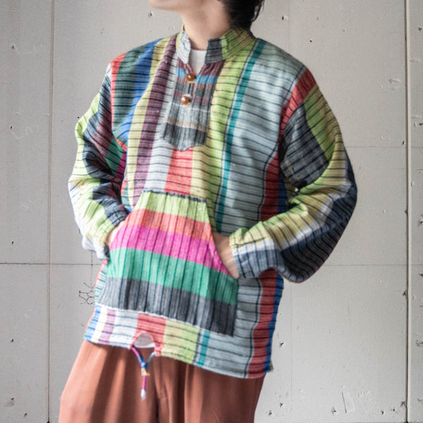 around 1990s cray pattern stand collar knit smock