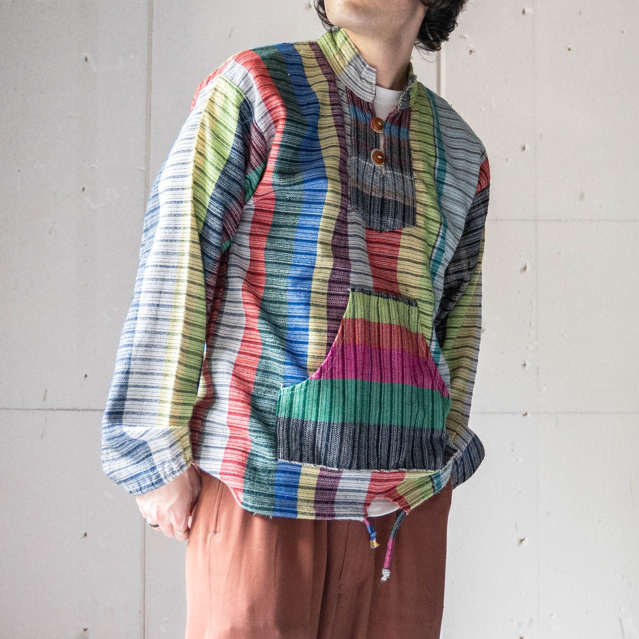 around 1990s cray pattern stand collar knit smock