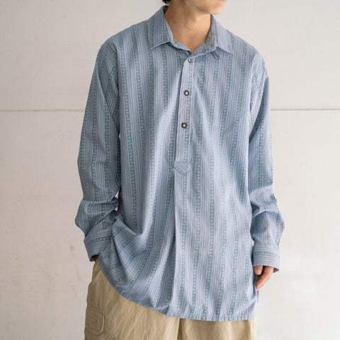 1990s Europe blue based stripe tyrolean smock with chin strap -ethnic like-