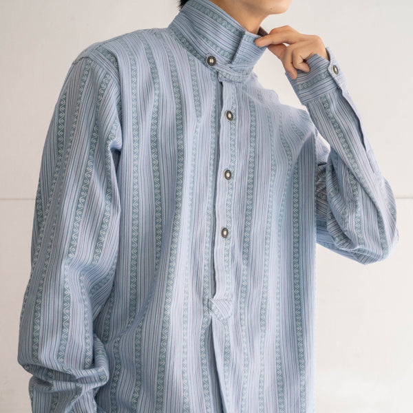 1990s Europe blue based stripe tyrolean smock with chin strap -ethnic like-