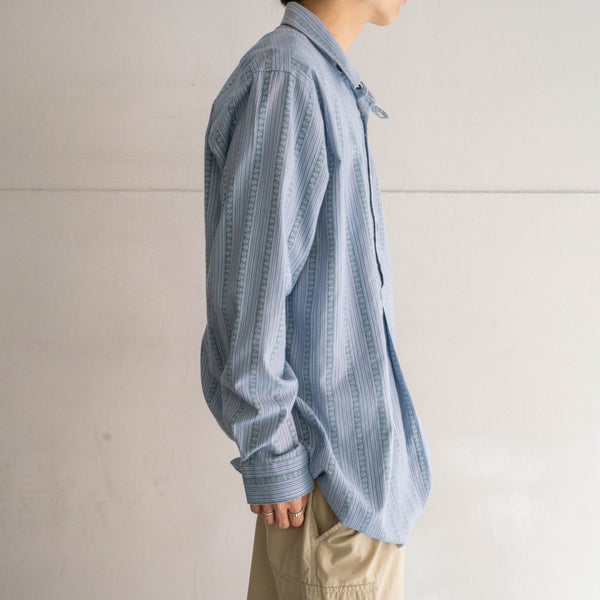 1990s Europe blue based stripe tyrolean smock with chin strap -ethnic like-