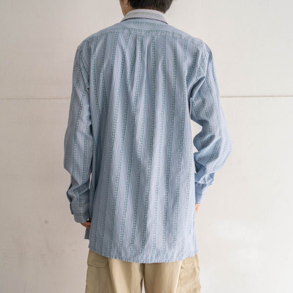 1990s Europe blue based stripe tyrolean smock with chin strap -ethnic like-