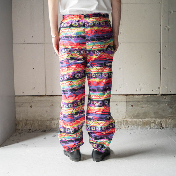 1990-00s multi color nylon design easy pants -with side zip-